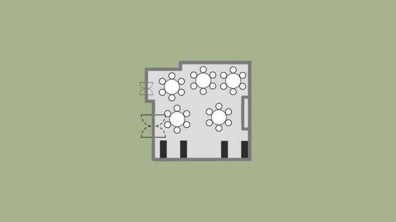 Log Cabin Room Floor Plan - set with 5 round tables