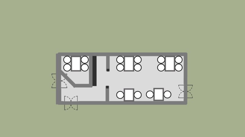 Rear Parlor Car Floor Plan - set with five separate tables