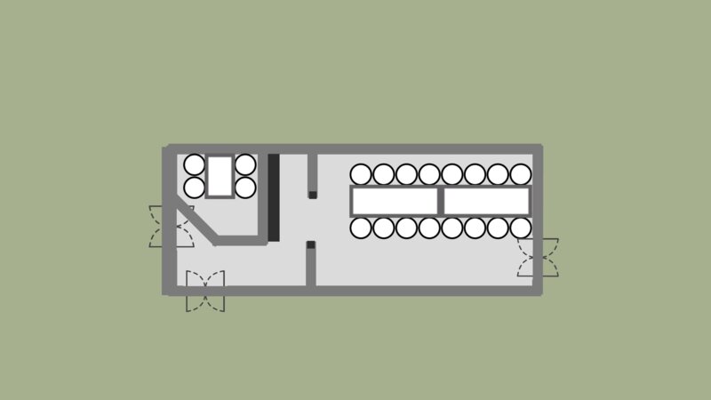 Rear Parlor Car Floor Plan - set with one long table